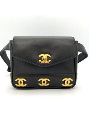 Chanel Waist Bag Triple CC Logo Leather Black